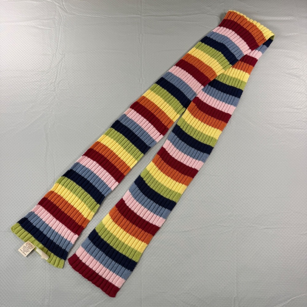 By Next Era Rainbow Striped Ribbed Knit Scarf Ramie Cotton Chunky Winter Scarf